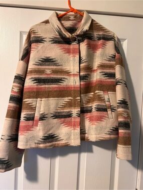 NWOT Women's Southwestern Aztec Jacket - Cream, Brown & Pink